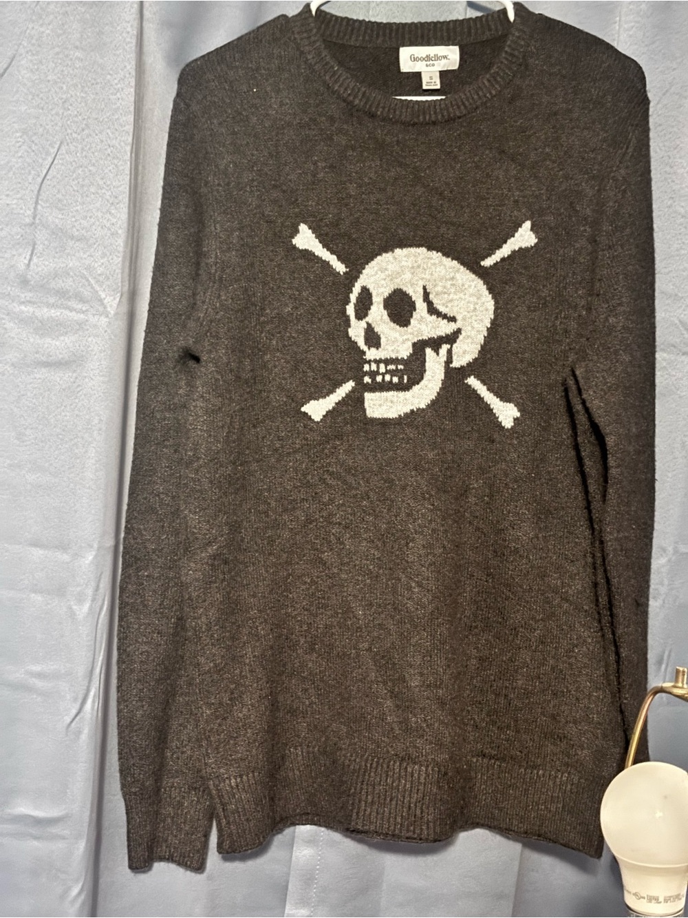 New! Goodfellow & Co Charcoal Crewneck Sweater with Cream Skull Graphic